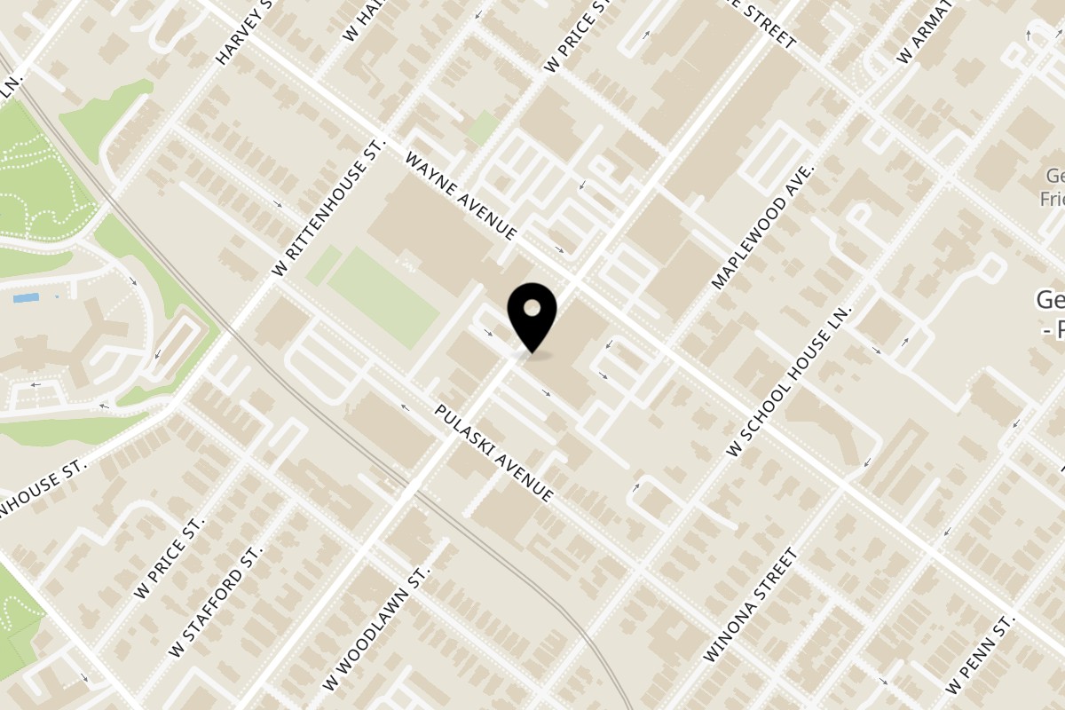 Map showing the location of A Kings Cafe on 218 W Chelten Ave in Philadelphia